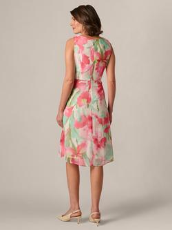 Adrianna Papell Floral Draped Chiffon Dress, Coral/Multi - view 2, Coral/Multi