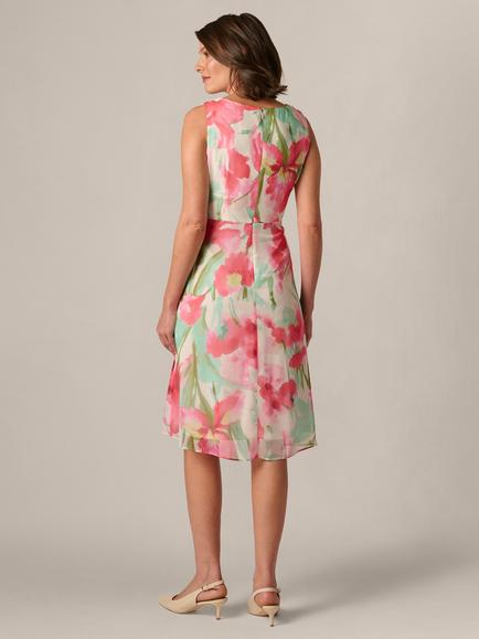 Adrianna Papell Floral Draped Chiffon Dress, Coral/Multi - view 2, Coral/Multi