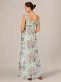 Adrianna Papell Floral Jacquard Mermaid Dress, Blue/Mint Multi - view 2, Blue/Mint Multi