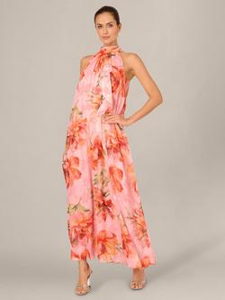 Adrianna Papell Halterneck Floral Trapeze Dress, Pink/Multi, Pink/Multi