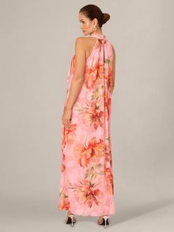 Adrianna Papell Halterneck Floral Trapeze Dress, Pink/Multi - view 2, Pink/Multi