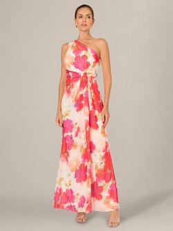 Adrianna Papell One Shoulder Floral Chiffon Dress, Ivory/Pink, Ivory/Pink