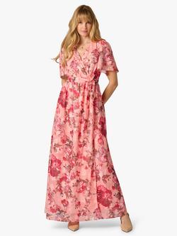 Adrianna Papell Floral Embroidered Wrap Dress, Blush/Multi, Blush/Multi