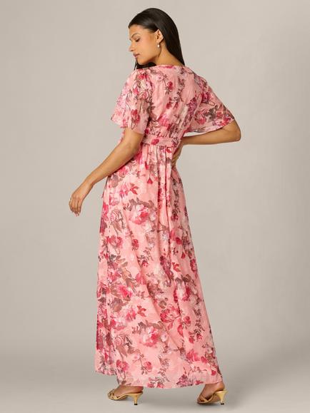 Adrianna Papell Floral Embroidered Wrap Dress, Blush/Multi - view 2, Blush/Multi