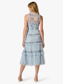 Adrianna Papell Beaded Mesh Ruffle Midi Dress, Elegant Sky/Multi - view 2, Elegant Sky/Multi