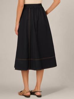 Adrianna Papell Topstitch Tie Waist Midi Skirt, Navy/Khaki - view 2, Navy/Khaki