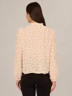 Adrianna Papell 3D Floral Tie Neck Sheer Top, Soft Vanilla - view 2, Soft Vanilla