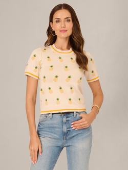 Adrianna Papell Pineapple Short Sleeve Jumper, Cream/Multi, Cream/Multi