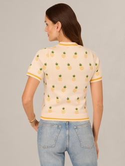Adrianna Papell Pineapple Short Sleeve Jumper, Cream/Multi - view 2, Cream/Multi