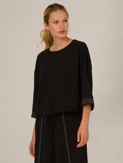 Adrianna Papell Crew Neck Contrast Stitch Top, Black/Ivory, Black/Ivory