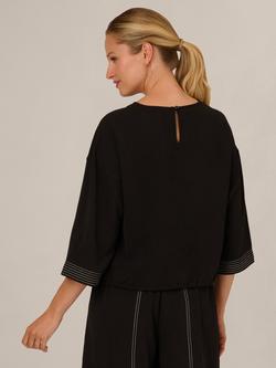 Adrianna Papell Crew Neck Contrast Stitch Top, Black/Ivory - view 2, Black/Ivory