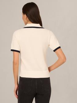 Adrianna Papell Peter Pan Collar Crochet Short Sleeve Jumper, Ivory/Blue Moon - view 2, Ivory/Blue Moon