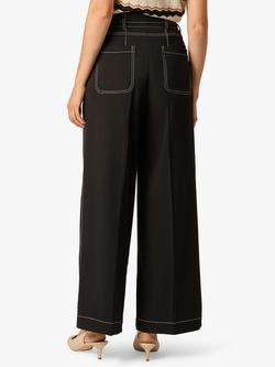 Adrianna Papell Topstitch Paperbag Belt Trousers, Black/Ivory - view 2, Black/Ivory