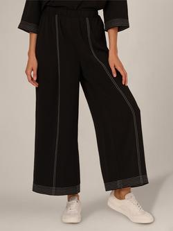 Adrianna Papell Contrast Stitch Wide Leg Trousers, Black/Ivory, Black/Ivory