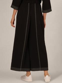 Adrianna Papell Contrast Stitch Wide Leg Trousers, Black/Ivory - view 2, Black/Ivory