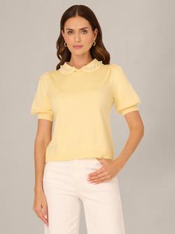 Adrianna Papell Embellished Collar Knit Top, Pastel Yellow, Pastel Yellow