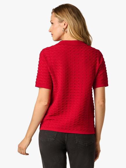 Adrianna Papell Pointelle Polo Shirt, Red - view 2, Red