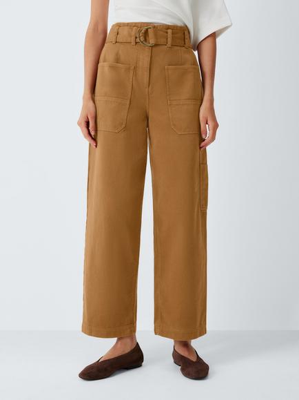 AND/OR Belted Cotton Blend Cargo Trousers, Tobacco, Tabacco