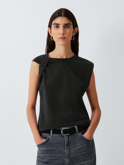 AND/OR Twist Shoulder Cotton Top, Black