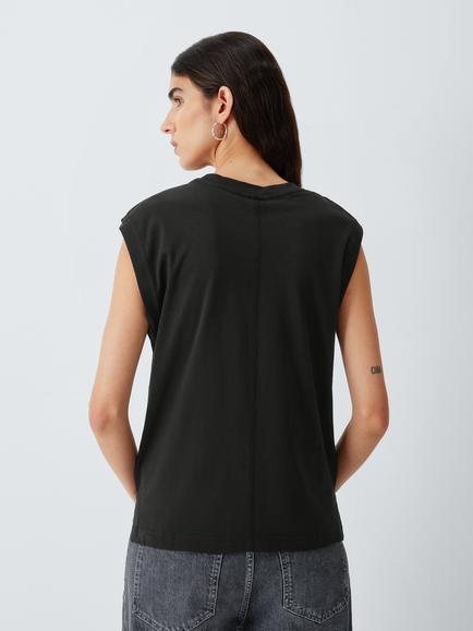 AND/OR Twist Shoulder Cotton Top - view 2, Black
