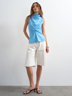 Topshop Cowl Neck Ruched Detail Top, Blue, Blue