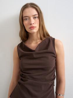Topshop Ruched Side Tank Top, Brown - view 2, Brown