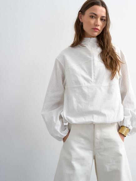 Topshop Stripe Cuffed Long Sleeve Top, White, White
