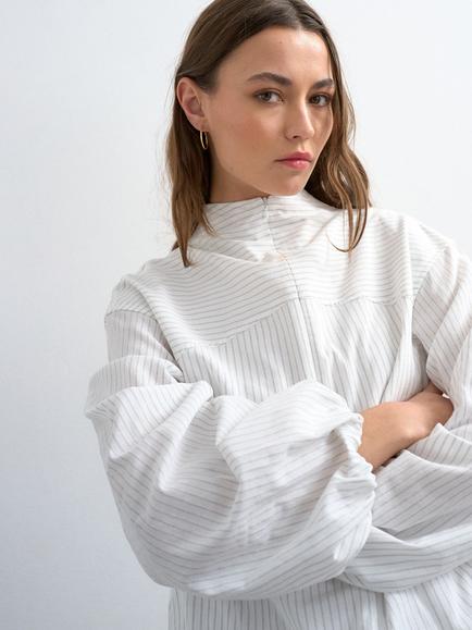 Topshop Stripe Cuffed Long Sleeve Top, White - view 2, White