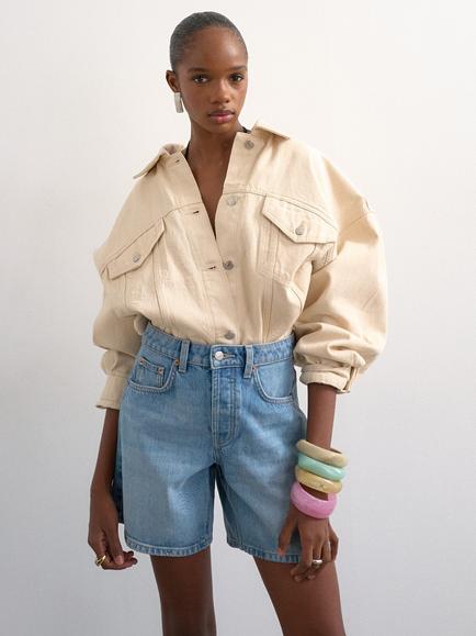 Topshop Wide Leg Denim Shorts, Light Blue