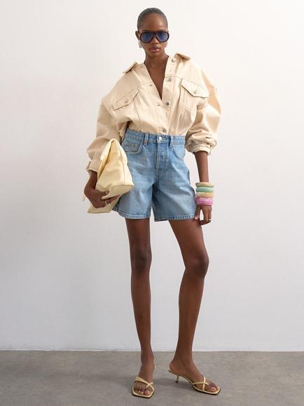 Topshop Wide Leg Denim Shorts - view 2, Light Blue