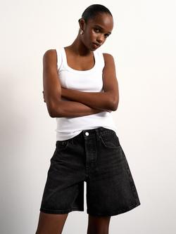 Topshop Wide Leg Denim Shorts, Black