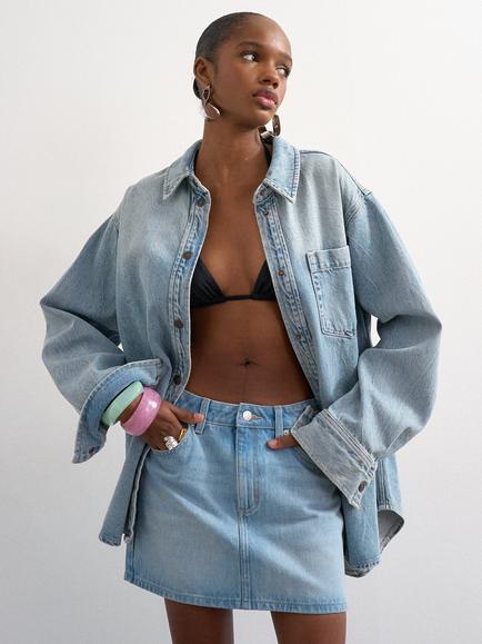 Topshop Denim Mini Skirt, Light Blue, Light Blue