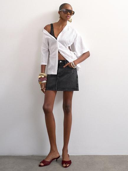 Topshop Denim Mini Skirt, Black - view 2, Black
