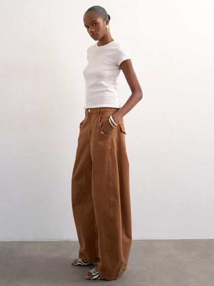 Topshop High Rise Horseshoe Barrel Leg Jeans, Brown, Brown