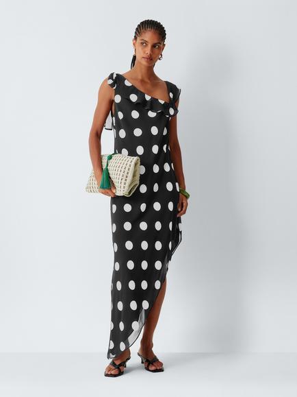 Topshop Polka Dot Asymmetric Hem Dress, Black/White - view 2, Black/White
