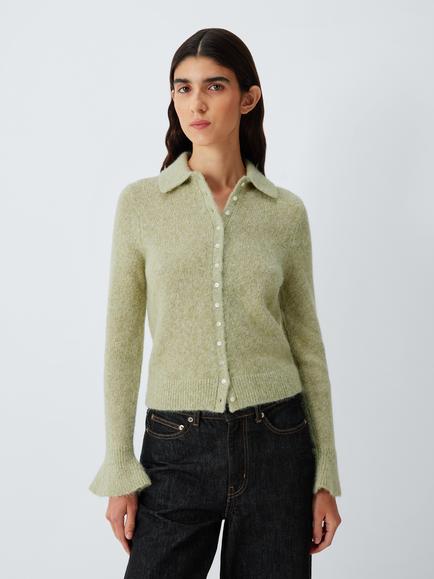 AND/OR Flare Cuff Collared Cardigan, Green, Green