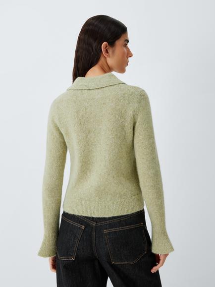 AND/OR Flare Cuff Collared Cardigan, Green - view 2, Green