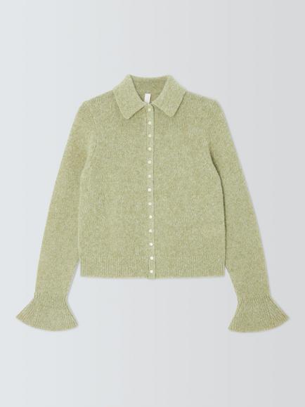 AND/OR Flare Cuff Collared Cardigan, Green, Green