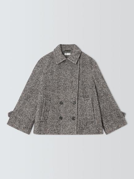 AND/OR Short Double Breasted Herringbone Peacoat, Multi, Multi