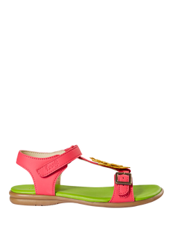 Frugi Kids' Sandy Leather Applique Open Toe Sandals, Rhubarb/Sunflower, Rhubarb/Sunflower