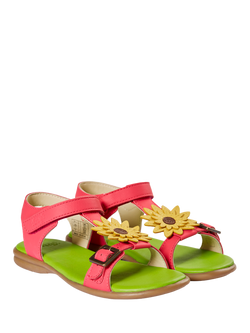 Frugi Kids' Sandy Leather Applique Open Toe Sandals, Rhubarb/Sunflower - view 2, Rhubarb/Sunflower