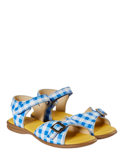 Frugi Kids' Shore Leather Open Toe Sandals, Cobalt Gingham - view 2, Cobalt Gingham