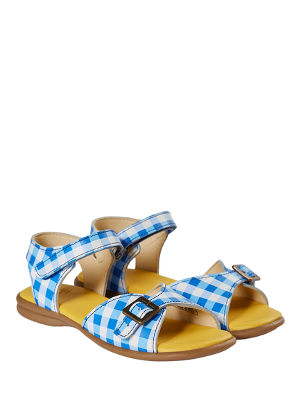 Frugi Kids' Shore Leather Open Toe Sandals, Cobalt Gingham - view 2, Cobalt Gingham
