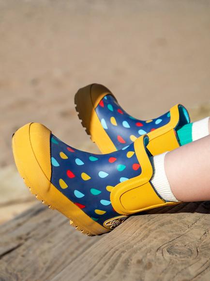 Frugi Kids' Rain & Shine Short Wellington Boots, Rainbow Rain - view 2, Rainbow Rain
