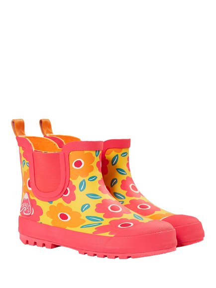 Frugi Kids' Rain & Shine Short Wellington Boots, Floral Fields, Floral Fields