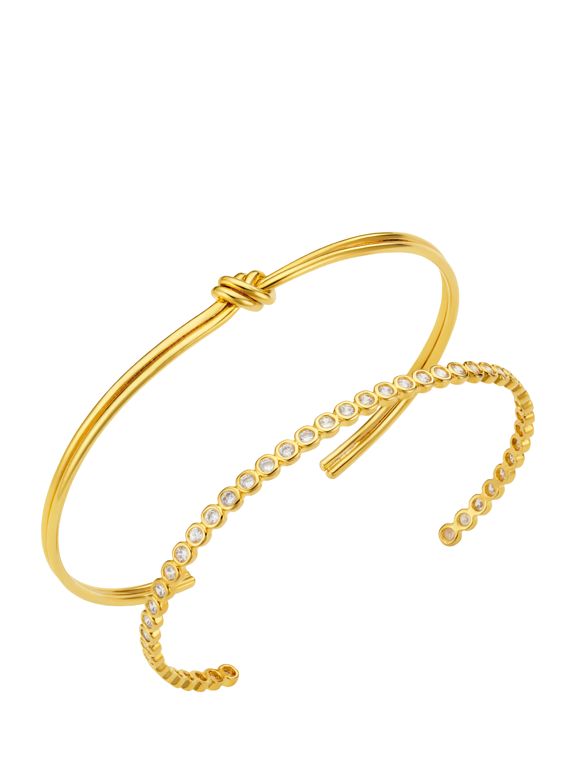 Product image 1 of 2, which shows Orelia Linear Knot & Crystal Stacking Bracelet Set, Pack of 2, Gold