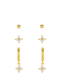 Orelia Micro Floral Stacking Earrings Set, Pearl, Pearl