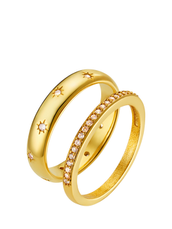 Orelia Crystal Starburst & Pavé Rings, Pack of 2, Gold, Gold