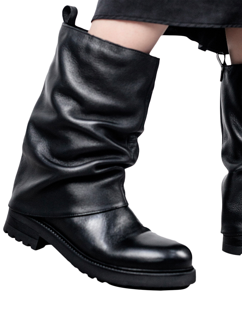 Product image 2 of 5, which shows Moda in Pelle Rinnia Leather Slouch Biker Boots, Black, 3