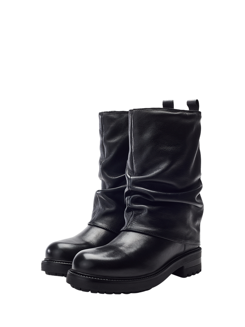 Product image 3 of 5, which shows Moda in Pelle Rinnia Leather Slouch Biker Boots, Black, 3